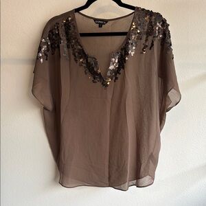 Express - Brown Sheer Sequin Women's Top